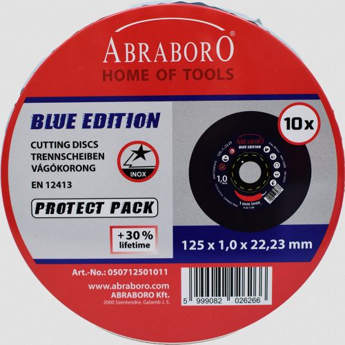 Abraboro chili inox blue edition, 125mm x 1mm x 22,23mm, fémvágó korong , 10db-os, alu dobozos 
