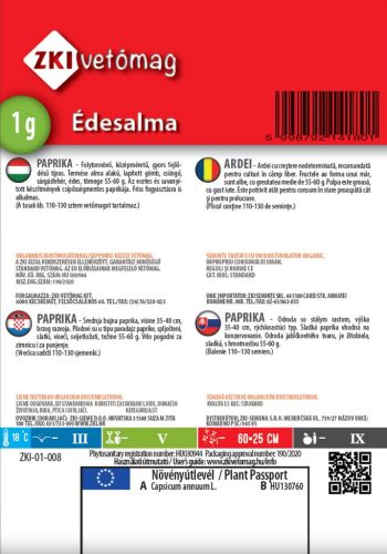 ZKI vetőmag 3. kategória, Édesalma paprika