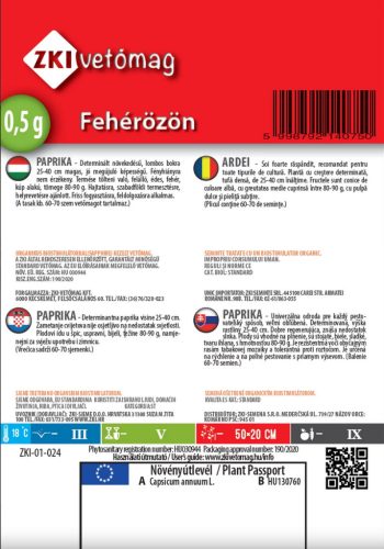 ZKi vetőmag 4.kategória, Fehérözön paprika