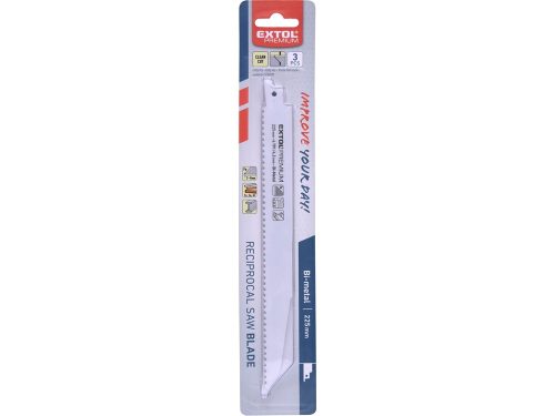 Extol prémium szablyafűrészlap klt., 3db, Bosch befogás, 225 mm, 6T, Bimetal, fém anyagokhoz, tiszta vágás