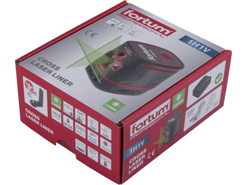 Fortum automatikus lézeres vízszintező, ZÖLD, 1H1V, Li-ion akku 3,7V 1400mAh, pontosság: 0,3mm/1m, 1/4" menet
