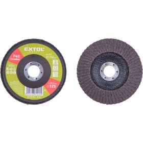   Extol lamellás csiszoló acél, Alu, műa. és fa munkadarabok csiszolására, 125×22mm; P40, kúpos, max.:12.200 ford./perc, EN13743