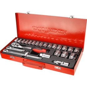   Extol dugókulcs klt., CV., racsnis 45fog ; 1/2" 24db, 10-32mm, fém doboz